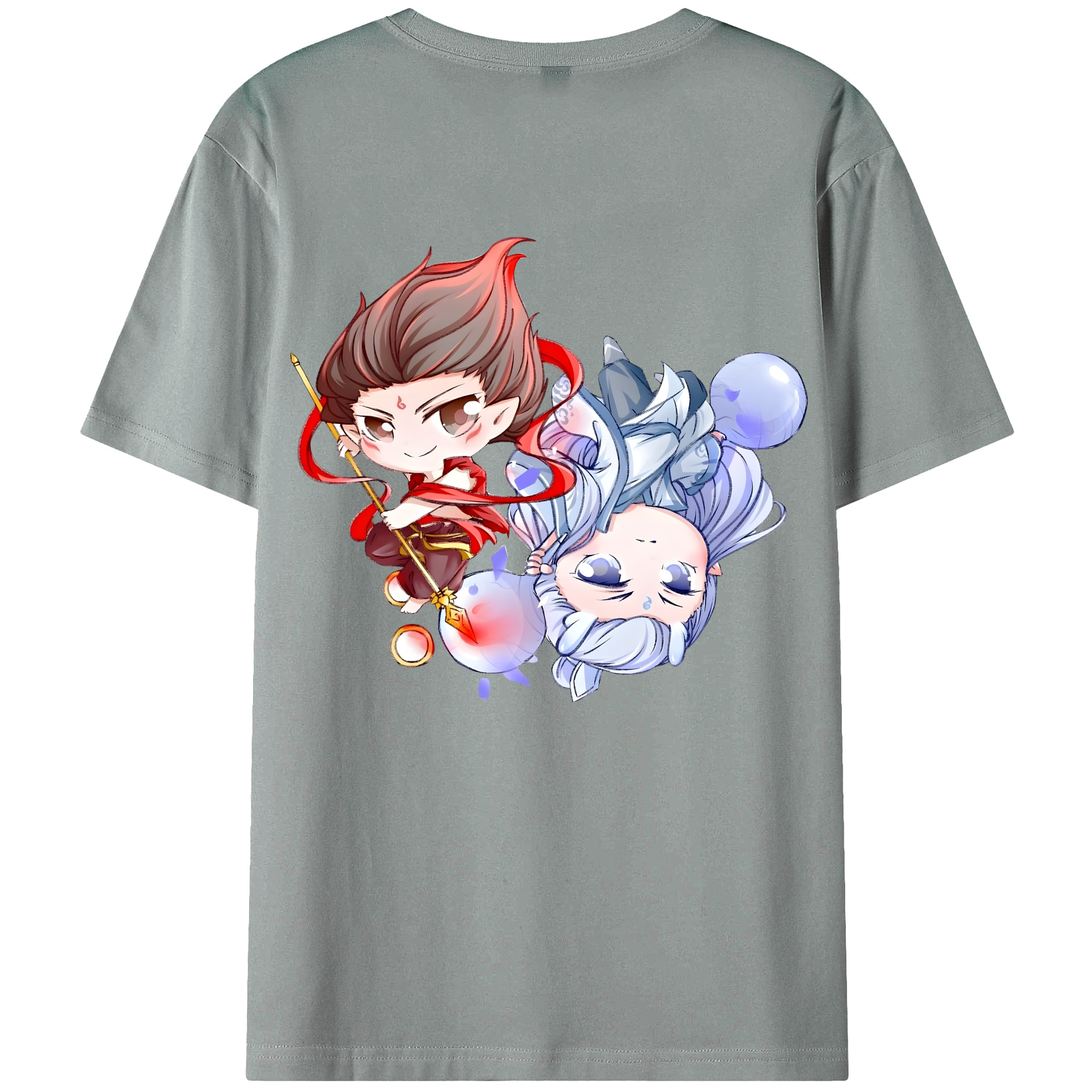 （画像用） Ne Zha 2 ナタ 魔童の大暴れ 綿100％ メンズ半袖Tシャツ（バックプリント） 通気性
